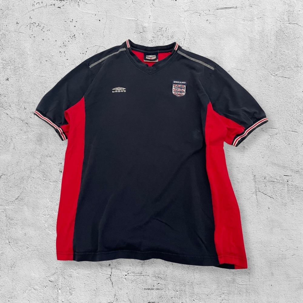 Vintage Umbro England National Team Jersey Large Blue Training Shirt Three Lions